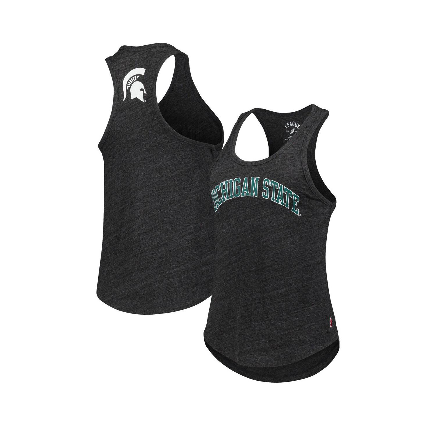 Women's Black Michigan State Spartans Two-Hit Intramural Tri-Blend Scoop Neck Racerback Tank Top