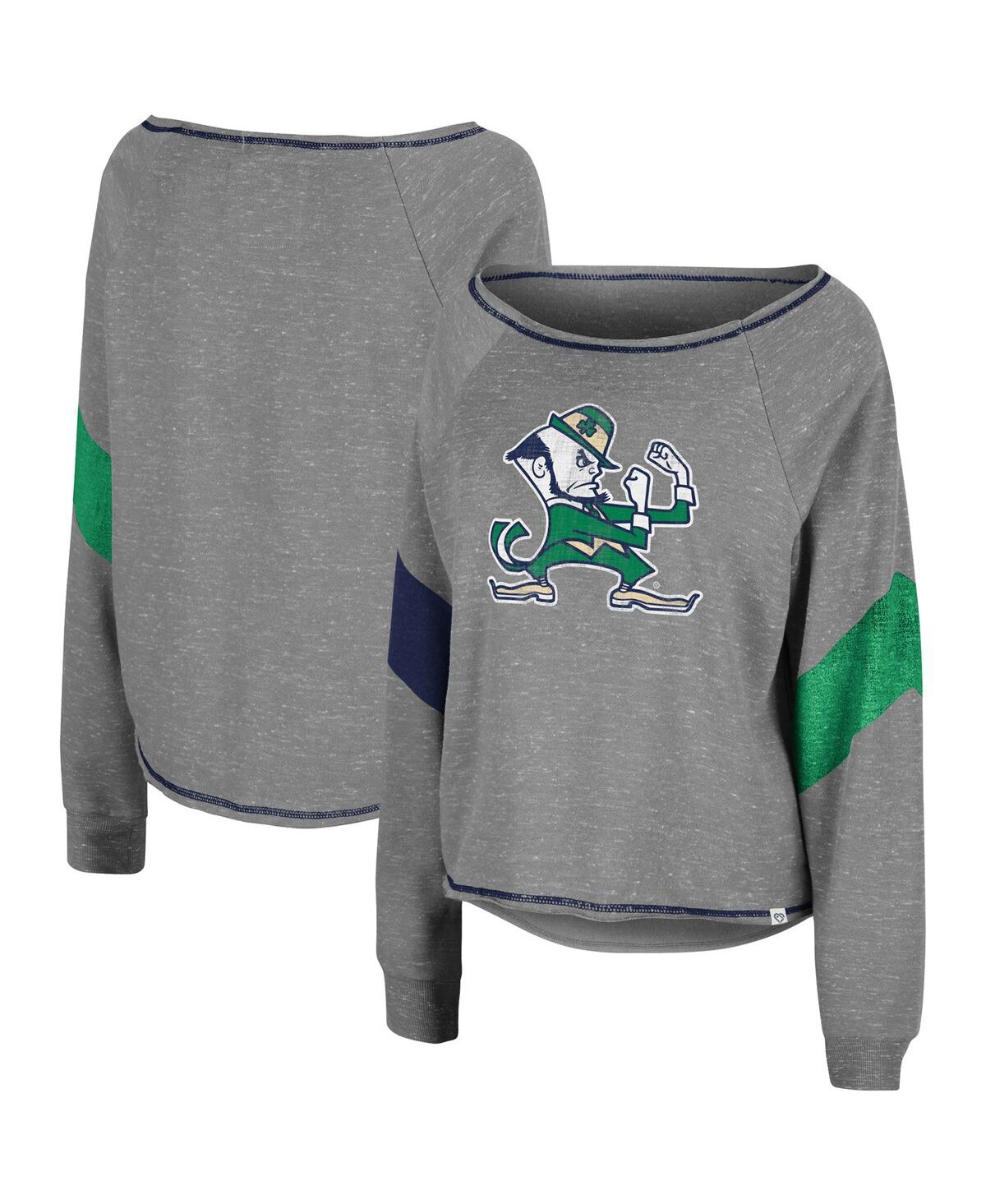 Women's ColosseumNotre Dame Fighting Irish Amped Chevron Stripe Raglan Boat Neck Pullover Sweatshirt - Heathered Gray