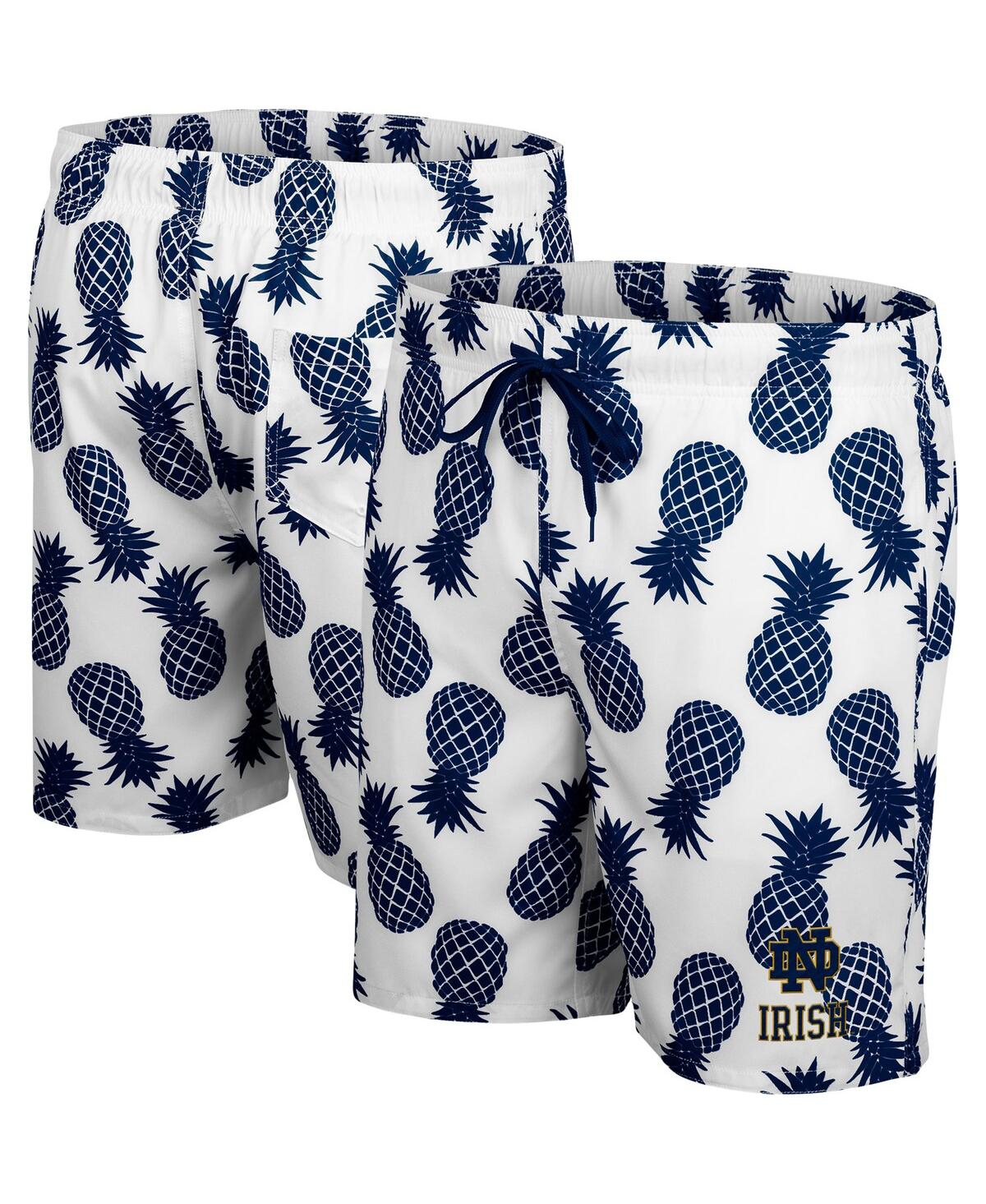 Colosseum Men's  White And Navy Notre Dame Fighting Irish Pineapple Swim Shorts In White,navy