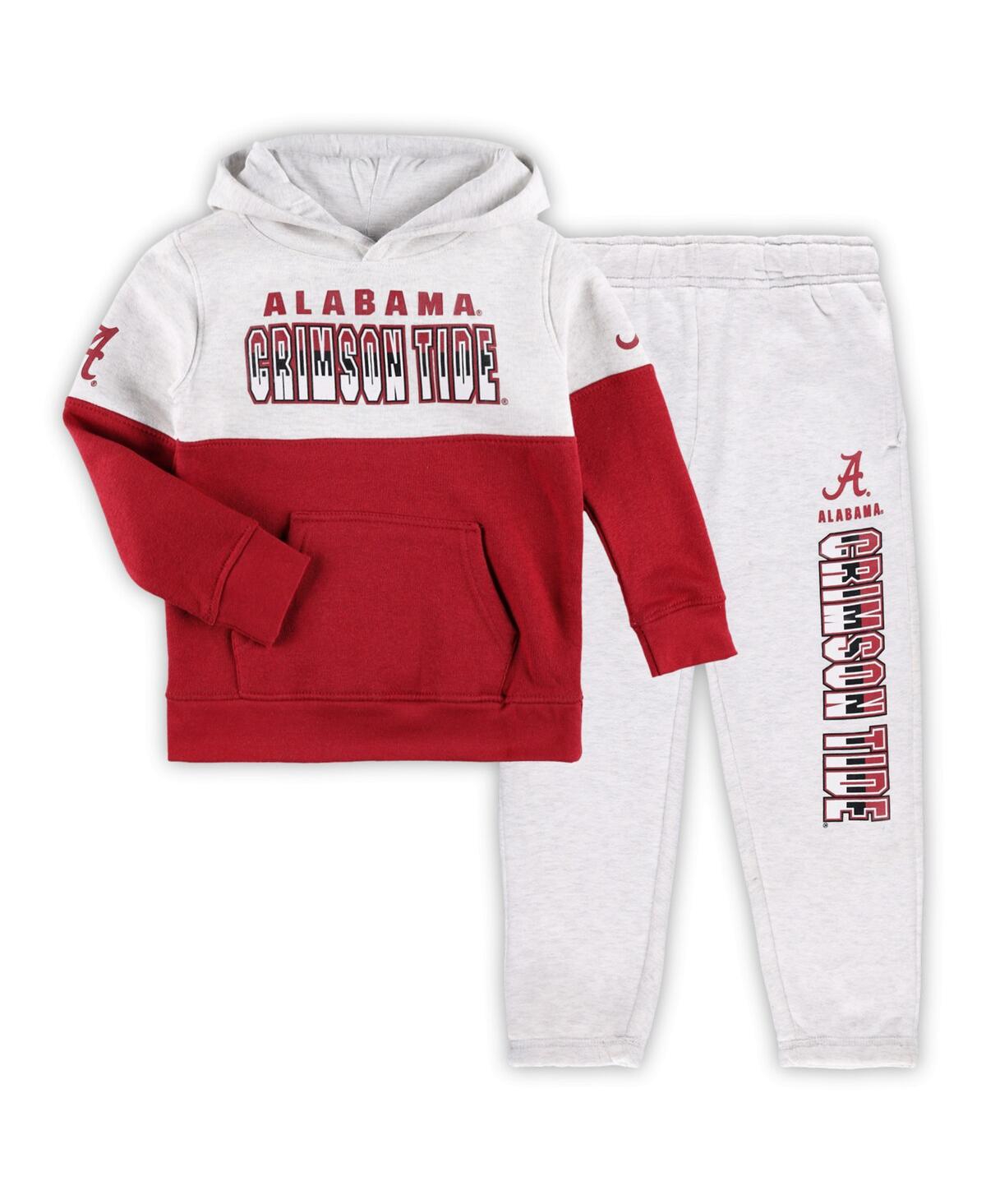 OUTERSTUFF INFANT BOYS AND GIRLS HEATHER GRAY AND CRIMSON ALABAMA CRIMSON TIDE PLAYMAKER PULLOVER HOODIE AND PA