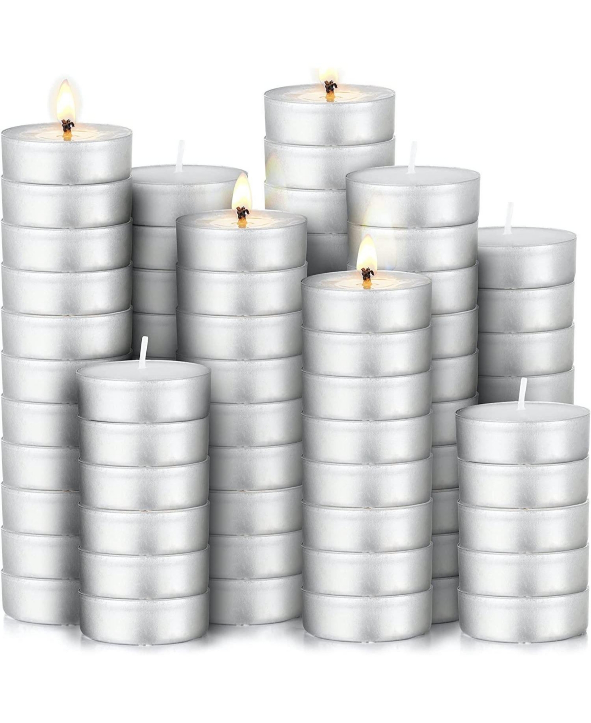 100 Pack Smokeless Unscented Long Burning Tea Lights Candles for Home - White