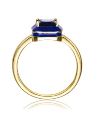 RA 14k Yellow Gold Plated with Blue Cubic Zirconia Blue Enamel Radiant Halo Ring