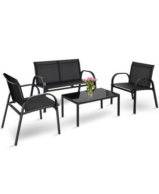 4 PCS Patio Furniture Set Sofa Coffee Table Steel Frame Garden Deck