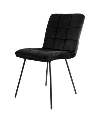 2 Piece Velvet Tufted Accent Chairs in Black with Black Metal Legs