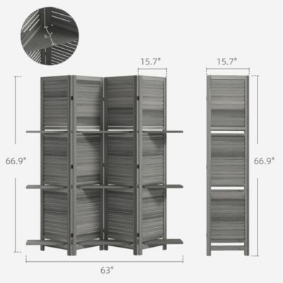 4 Panel Privacy Screen, Room Divider with 3 Shelves