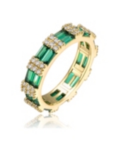 Rachel Glauber Ra 14k Yellow Gold Plated with Emerald & Cubic Zirconia Double Wedding Anniversary Band Eternity Ring - Green