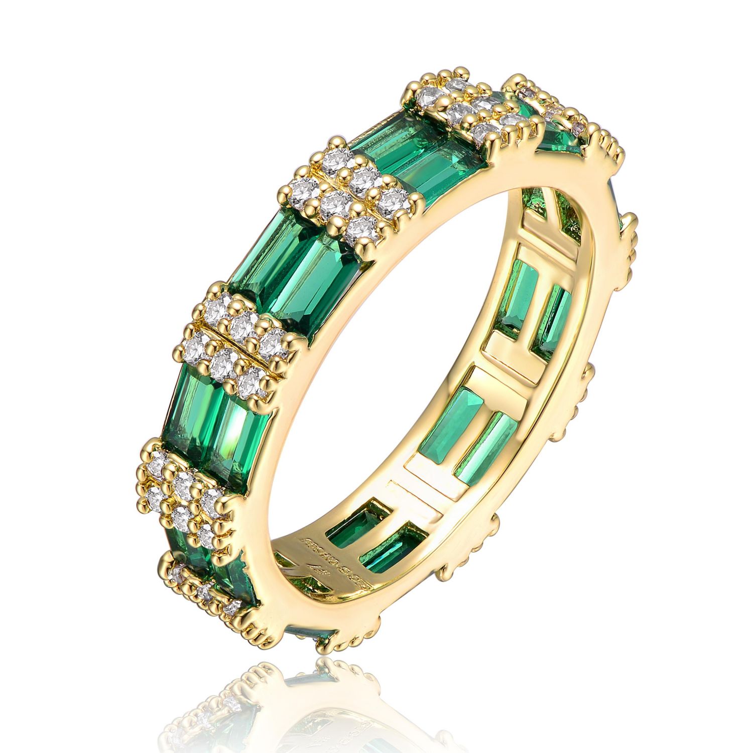 14k Gold Plated with Green & Cubic Zirconia Band Eternity Ring