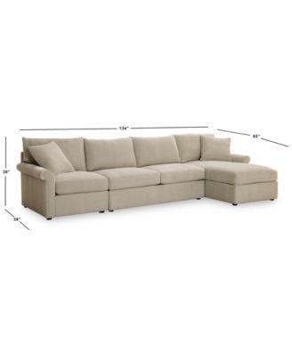 Wrenley 134" 3-Pc. Fabric Sectional Chaise Sofa