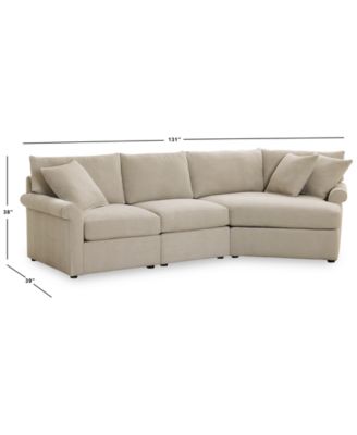 CLOSEOUT! Wrenley 131" 3-Pc. Fabric Modular Cuddler Chaise Sectional Sofa
