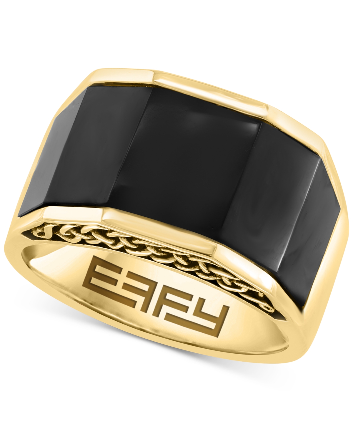 Effy Collection Effy Men's Onyx Geometric Ring In 14k Gold-plated Sterling Silver In Gold Over Silver
