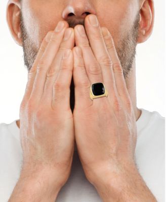 EFFY&reg; Men's Onyx Statement Ring in 14k Gold-Plated Sterling Silver