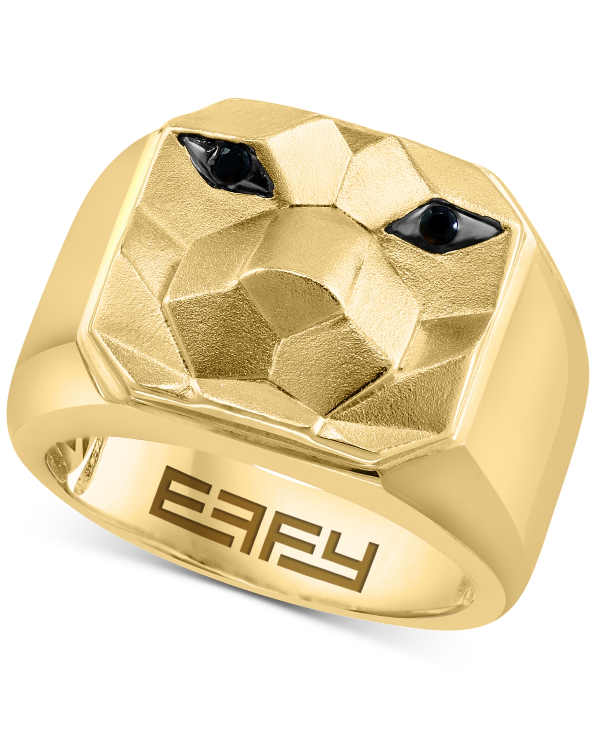 Effy Collection Effy Men's Black Spinel Lion Ring (1/10 Ct. T.w.) In 14k Gold-plated Sterling Silver In Gold Over Silver