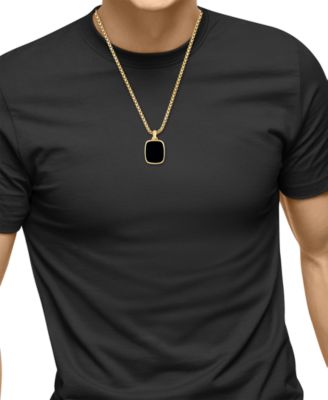 EFFY&reg; Men's Onyx Dog Tag 22" Pendant Necklace in 14k Gold-Plated Sterling Silver