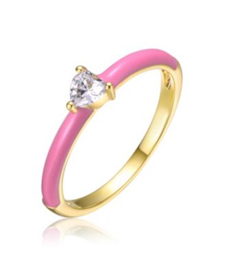 Ra Young Adults/Teens 14k Yellow Gold Plated with Cubic Zirconia Heart Solitaire Pink Enamel Ring - Pink