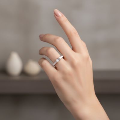 Kids/Teens 14k Gold Plated with Baguette Cubic Zirconia Solitaire White Enamel Slim Stacking Ring