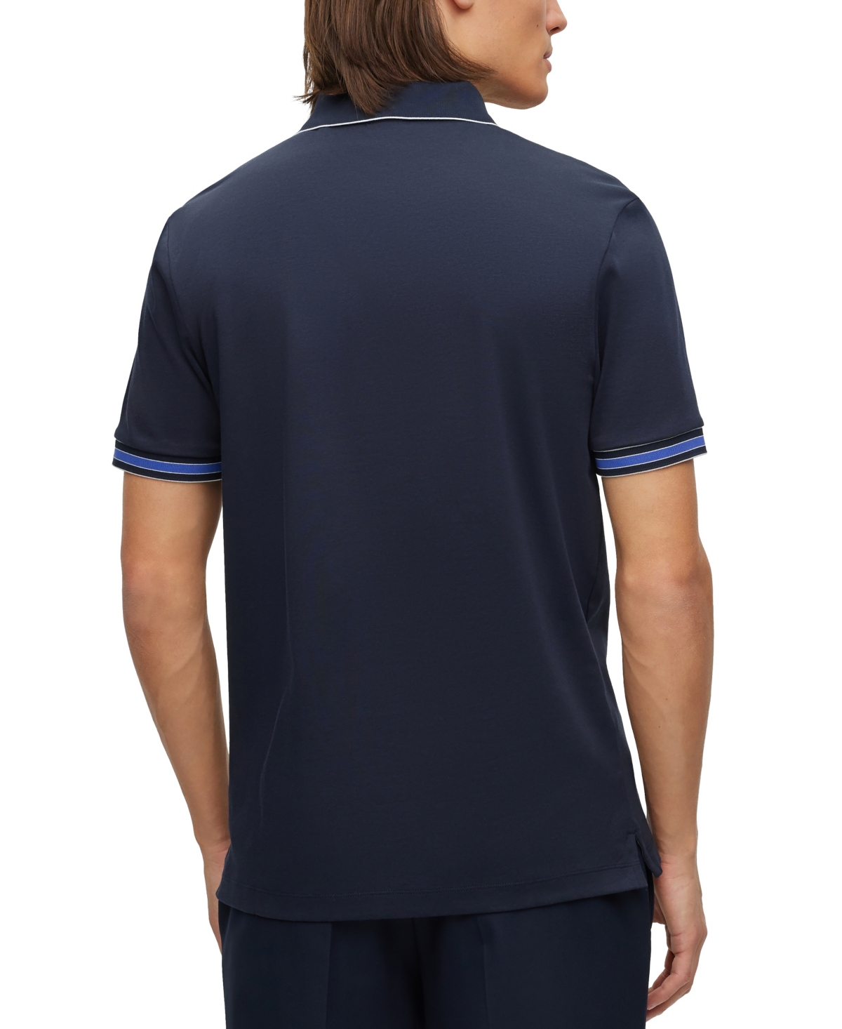 Shop Hugo Boss Boss By  Men's Interlock-cotton Contrast Tipping Polo In Dark Blue
