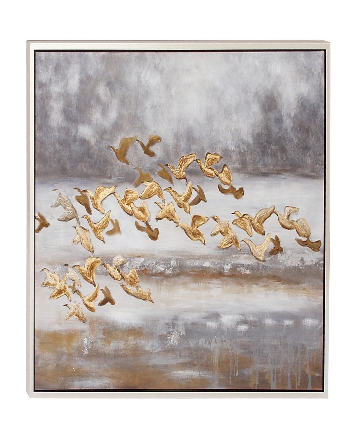 Rosemary Lane Canvas Bird Framed Wall Art With Silver-tone Frame, 45" X 1" X 34" In Gold