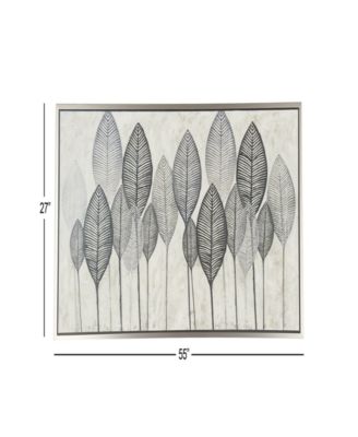 Canvas Leaf Framed Wall Art with Silver-Tone Frame, 55" x 1" x 27"