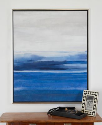 Canvas Abstract Ocean Inspired Landscape Framed Wall Art with Silver-Tone Frame, 37" x 1" x 37"