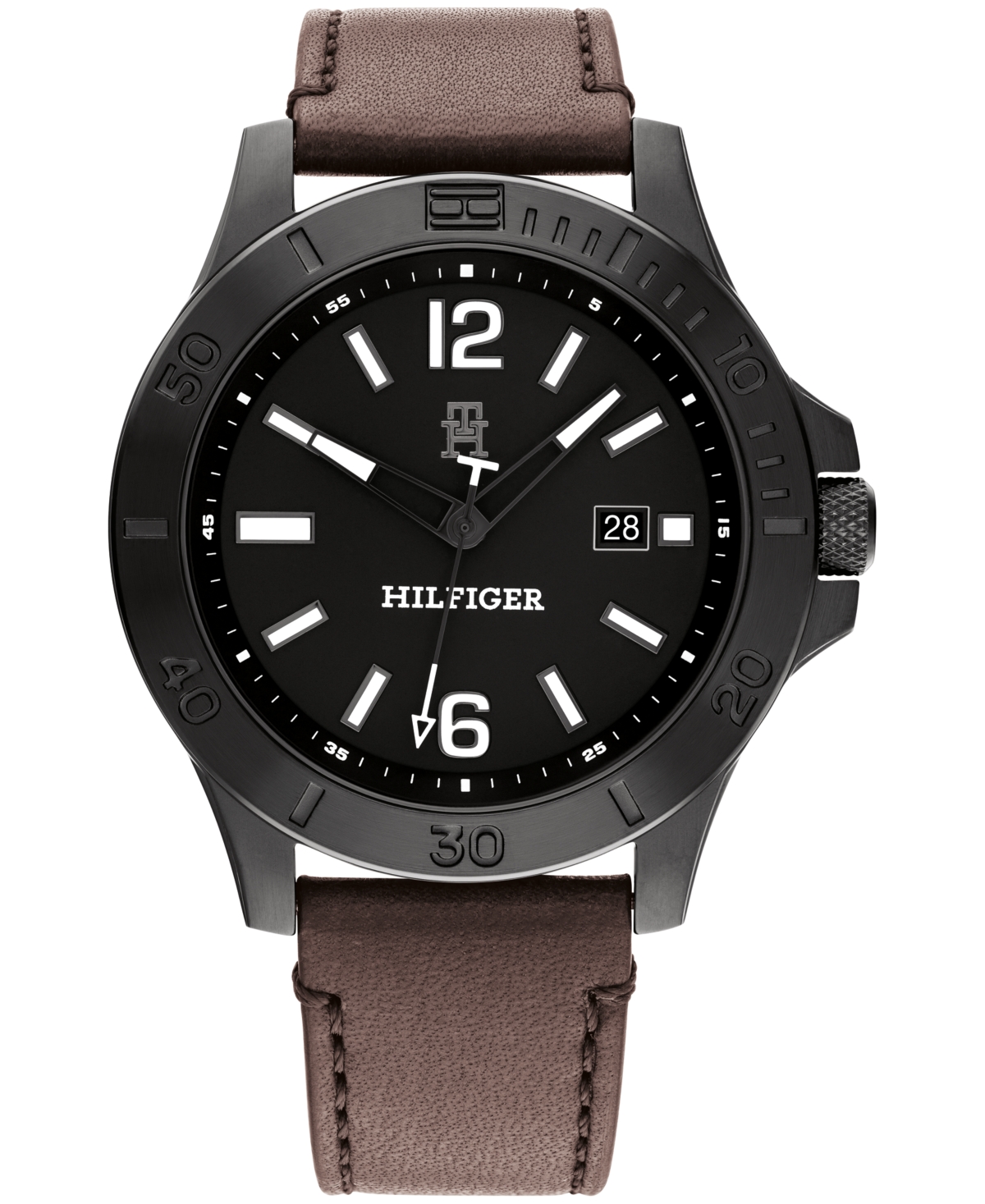 Tommy Hilfiger Men's Quartz Dark Brown Leather Strap Watch 46mm