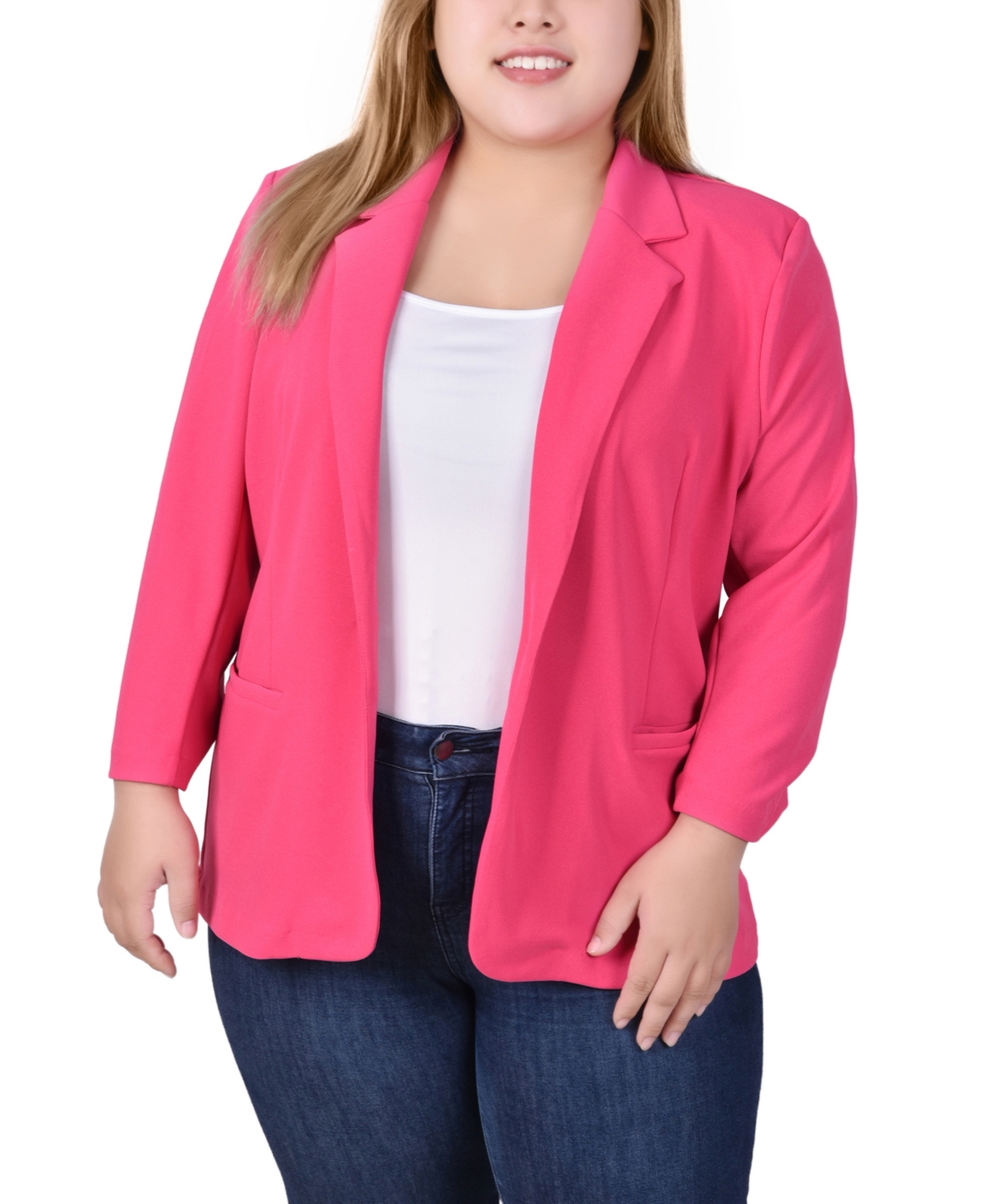 NY COLLECTION PLUS SIZE 3/4 SLEEVE SCUBA CREPE BLAZER