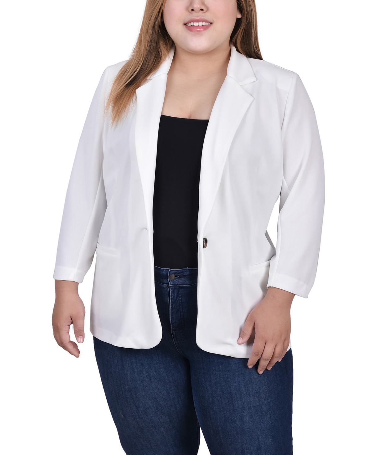 Ny Collection Plus Size 3/4 Sleeve Scuba Crepe Blazer In White