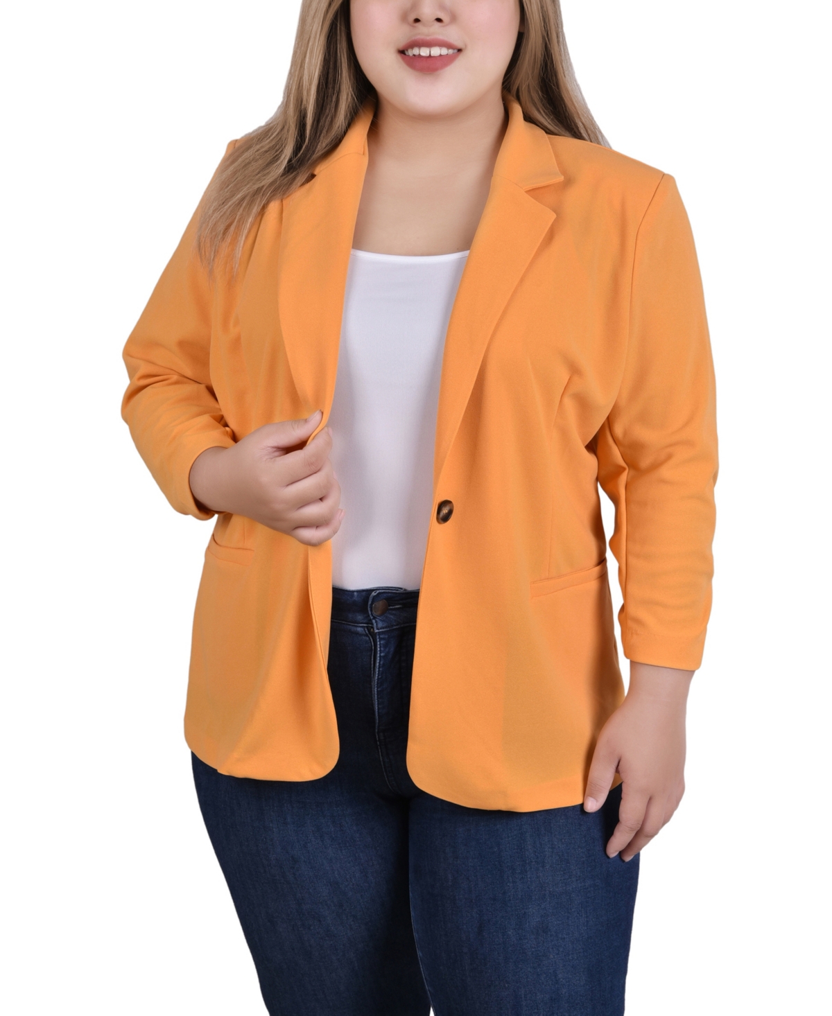 Ny Collection Plus Size 3/4 Sleeve Scuba Crepe Blazer In Golden Glow