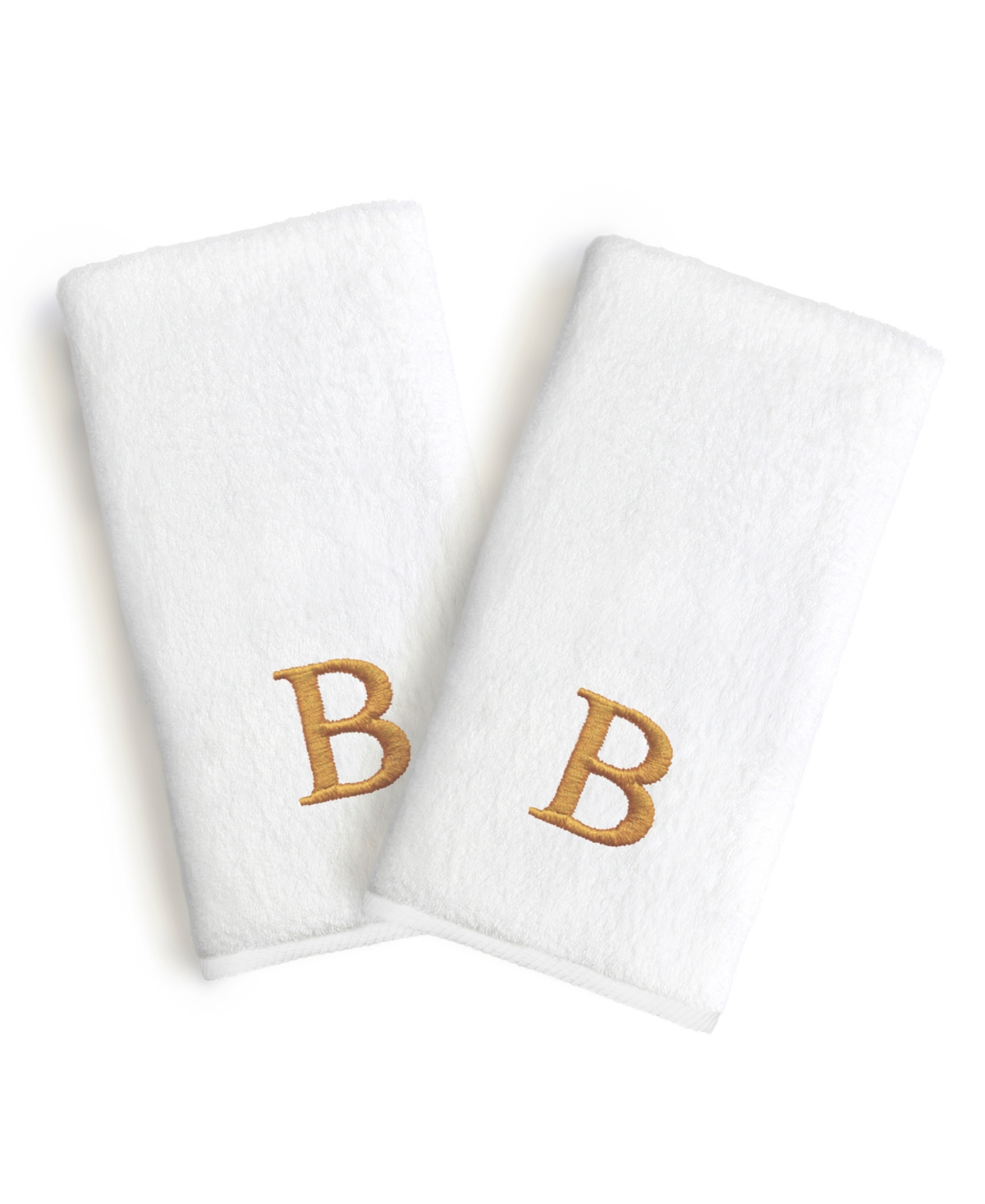 Linum Home Bookman Gold Font Monogrammed Luxury 100% Turkish Cotton Novelty 2-piece Hand Towels, 16" X 30" In Gold - B