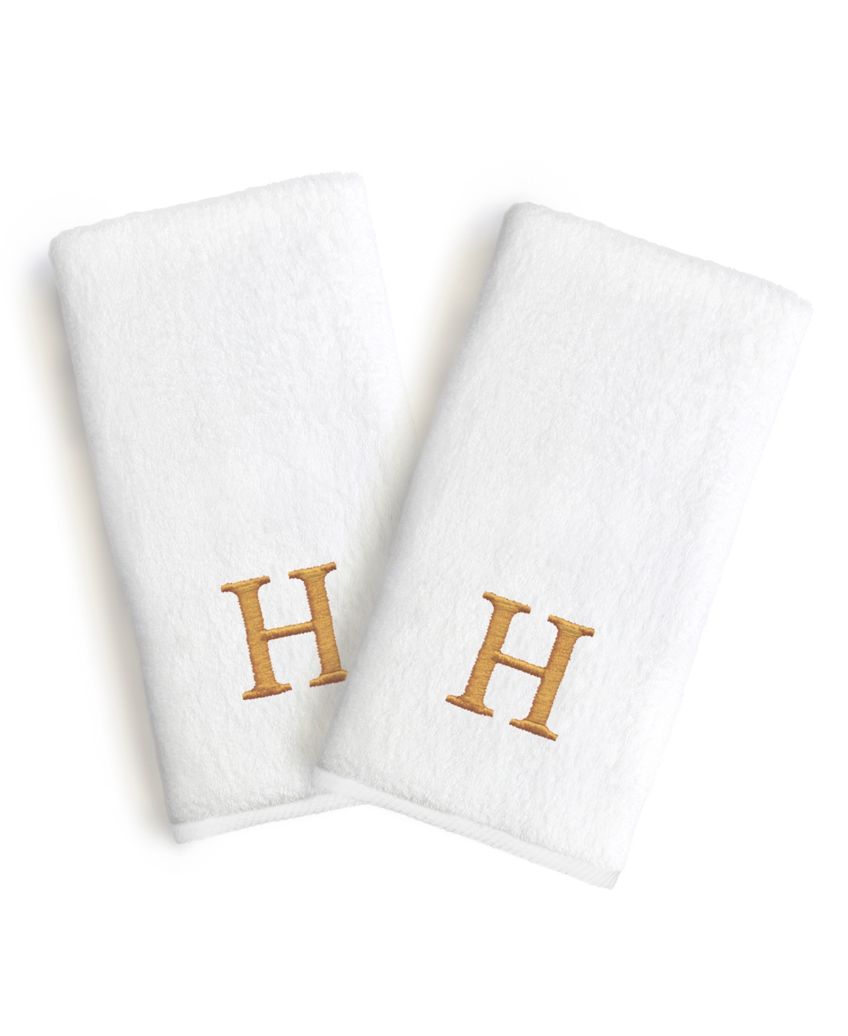 Linum Home Bookman Gold Font Monogrammed Luxury 100% Turkish Cotton Novelty 2-piece Hand Towels, 16" X 30" In Gold - H