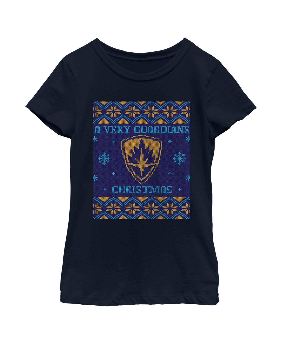 Marvel Kids' Girl's Guardians Of The Galaxy Holiday Special Ugly Christmas Sweater Child T-shirt In Navy Blue