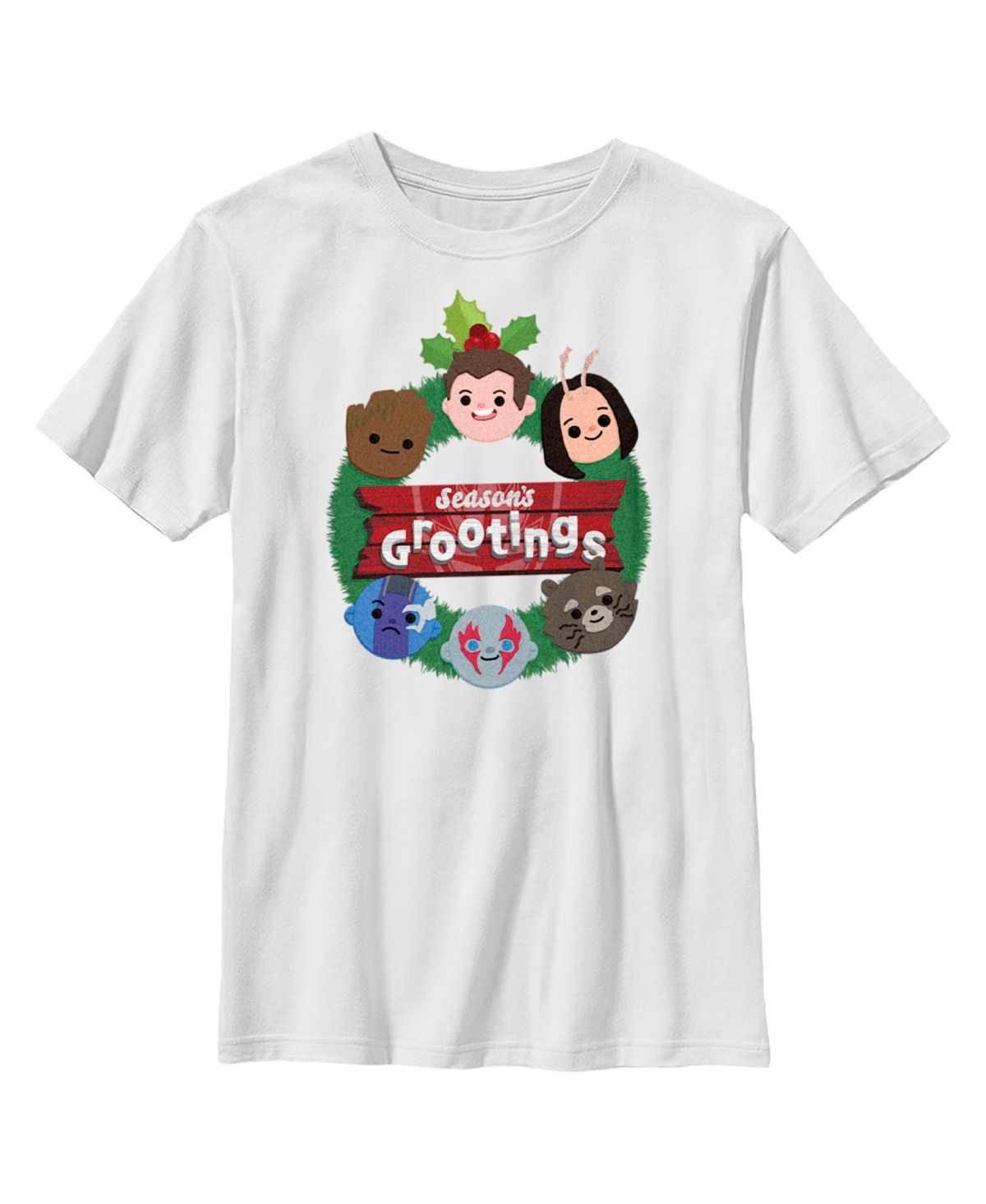 Boy's Guardians of the Galaxy Holiday Special Season's Grootings Cute Characters Child T-Shirt - White