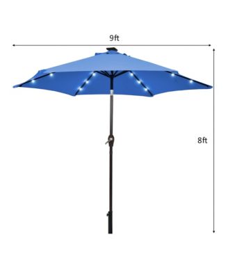 9' Solar LED Lighted Patio Market Umbrella Tilt Adjustment Crank Lift
