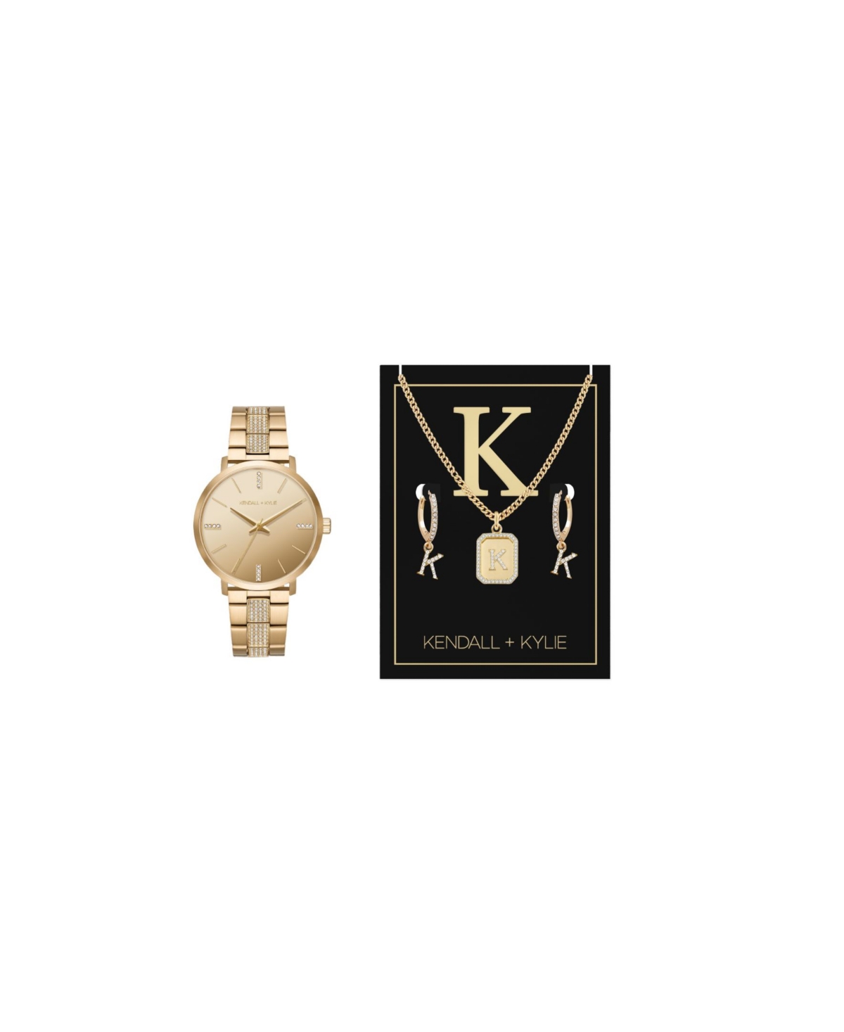 Kendall + Kylie Women's Analog Shiny Gold-tone Metal Alloy Bracelet Watch 38mm Gift Set