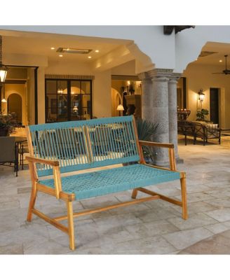 2-Person Patio Acacia Wood Bench Porch Garden Yard Deck