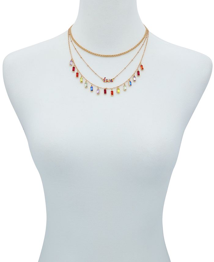 GUESS GoldTone Rainbow Crystal Layered Necklace, 16" + 2" extender