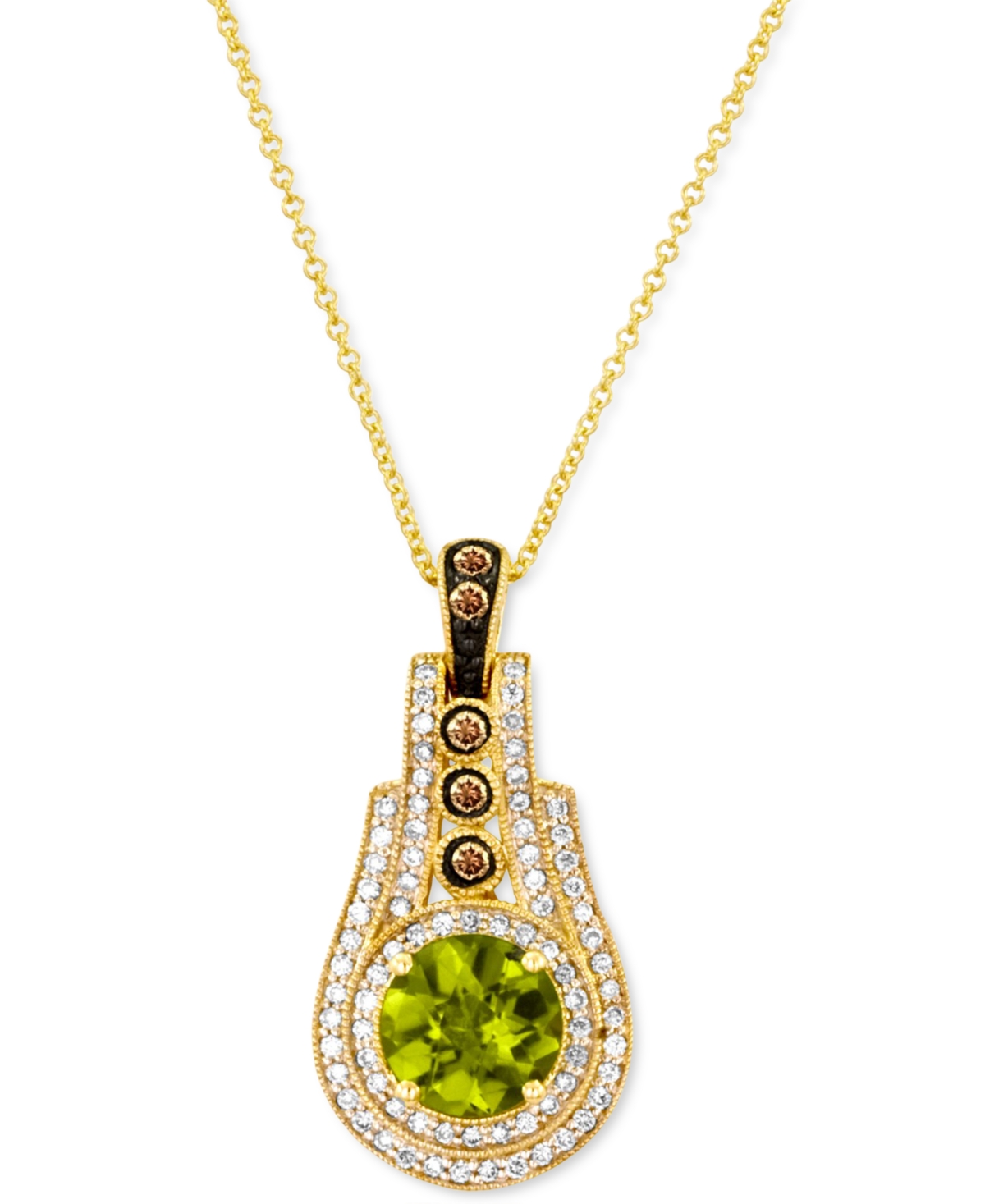 Green Apple Peridot (1-7/8 ct. t.w.) & Diamond (1/2 ct. t.w.) Halo 18" Pendant Necklace in 14k Gold