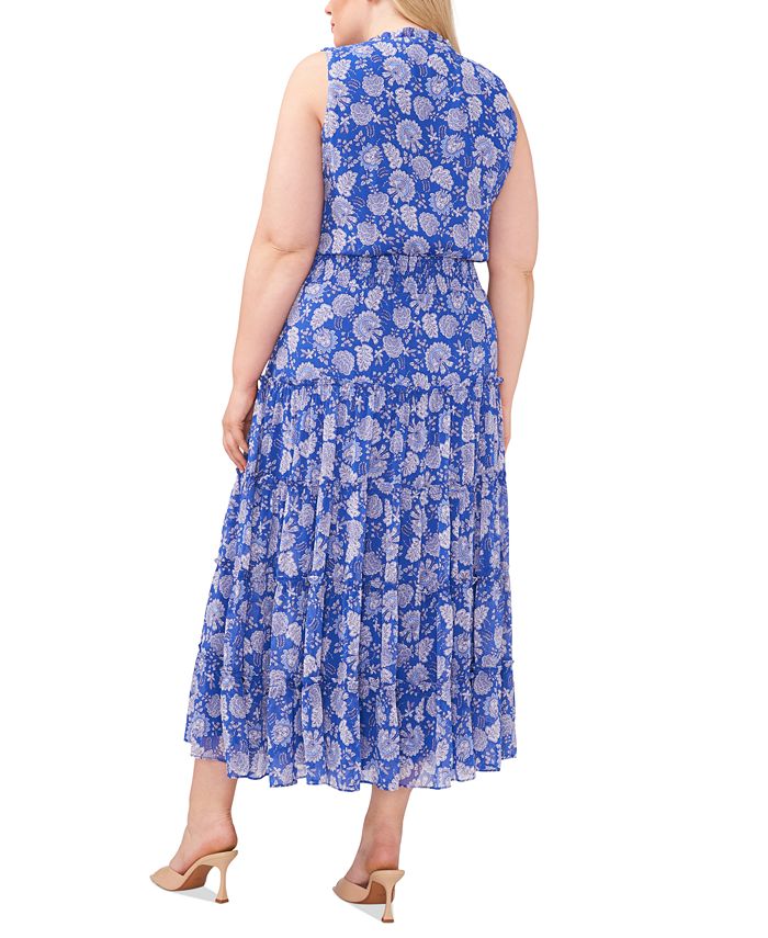 MSK Plus Size Printed Ruffle-Front Sleeveless Maxi Dress - Macy's