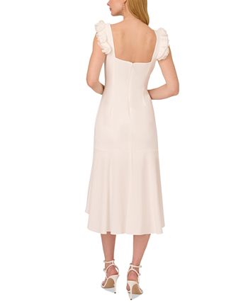 Adrianna Papell Women's Ruffle Satin Crepe Midi Dress White Size 12
