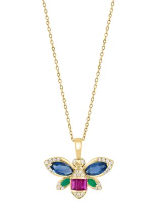 EFFY Collection - Multi-Gemstone (1-3/4 ct. t.w.) & Diamond (1/6 ct. t.w.) Bee 18" Pendant Necklace in 14k Gold