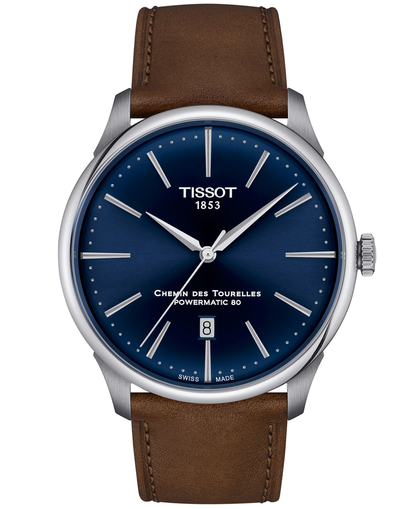 Мужские часы Tissot Swiss Automatic Chemin des Tourelles Powermatic 80 Brown Leather Strap Watch 42mm — фото 1