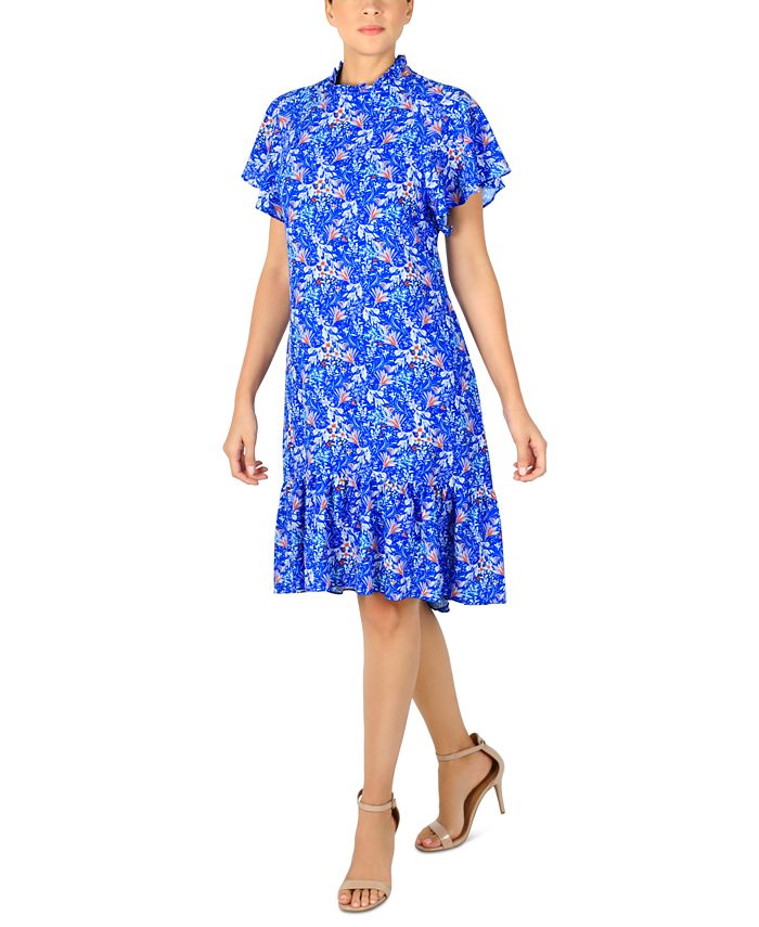 julia jordan Women's Floral-Print Mock-Neck Ruffle Dress - Macy's