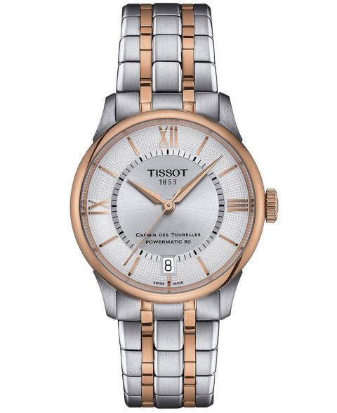 Женские часы Tissot Swiss Automatic Chemin des Tourelles Powermatic 80 Two-Tone Stainless Steel Bracelet Watch 34mm