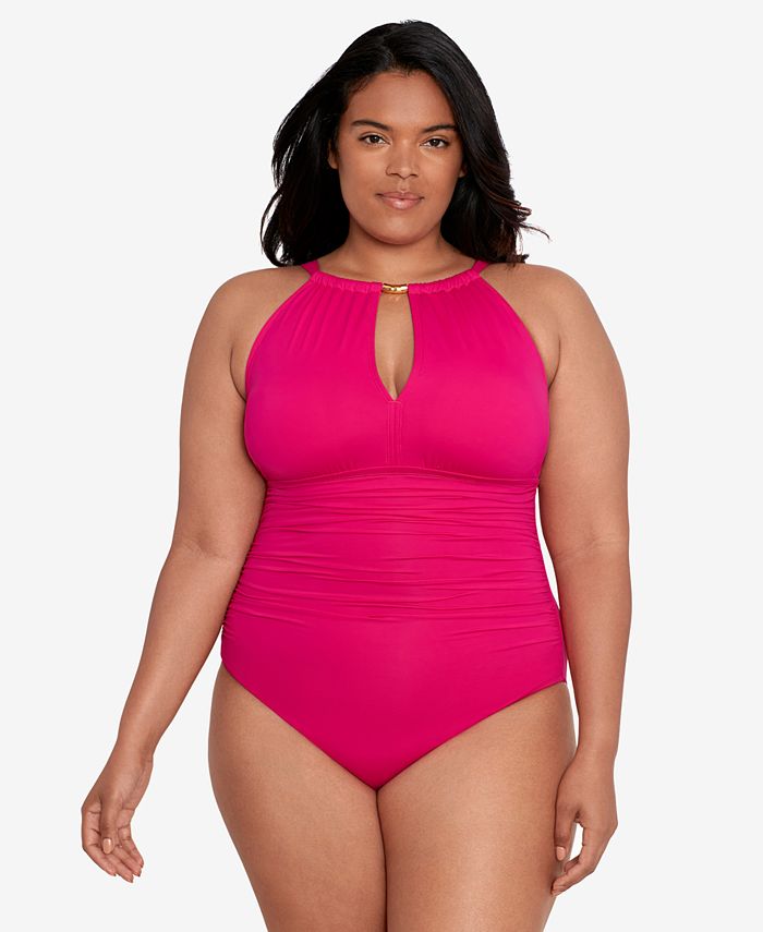 Lauren Ralph Lauren Plus Size Halter-Neck One Piece Swimsuit - Macy's