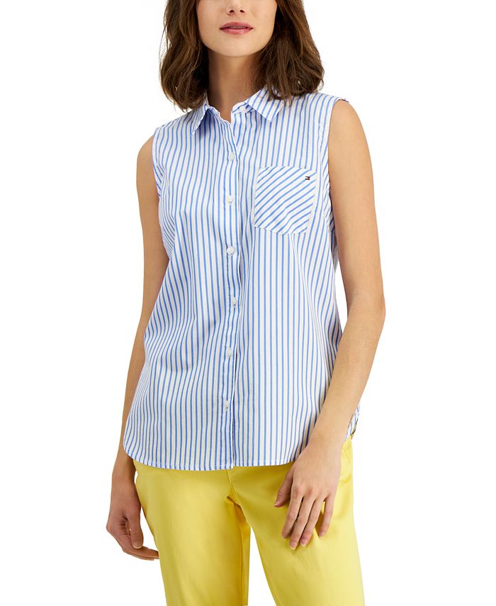 Tommy Hilfiger Women\'s Cotton Striped Sleeveless Shirt Macy\'s 