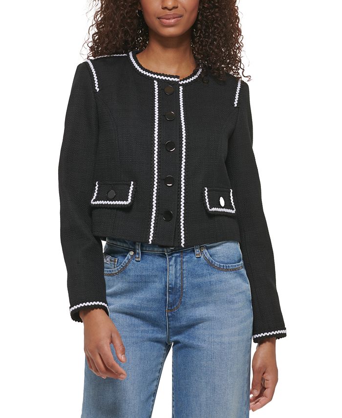 KARL LAGERFELD PARIS Women's Cropped Tweed Jacket - Macy's