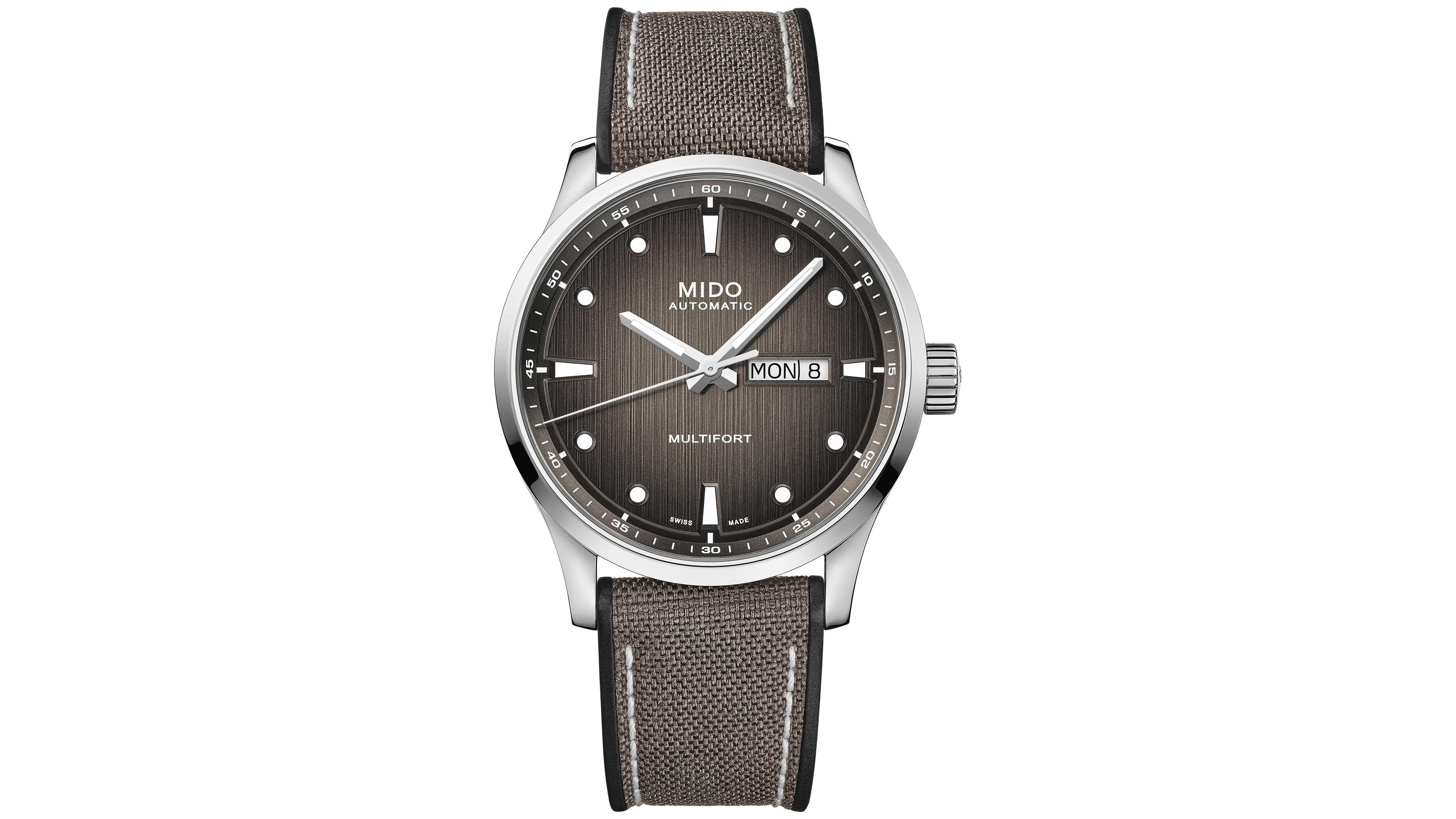 Mido Men's Swiss Automatic Multifort Gray Textile Strap Watch 42mm