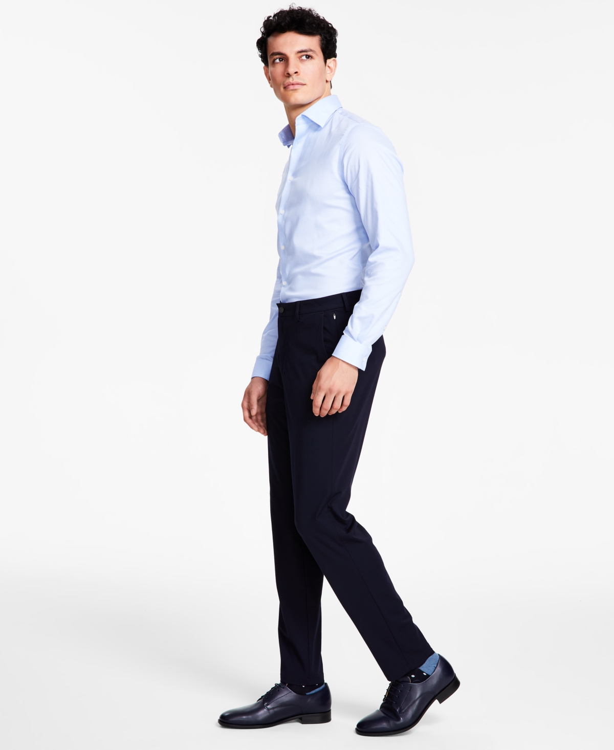 Men's Slim-Fit Stretch Solid Knit Suit Pants - Navy Solid