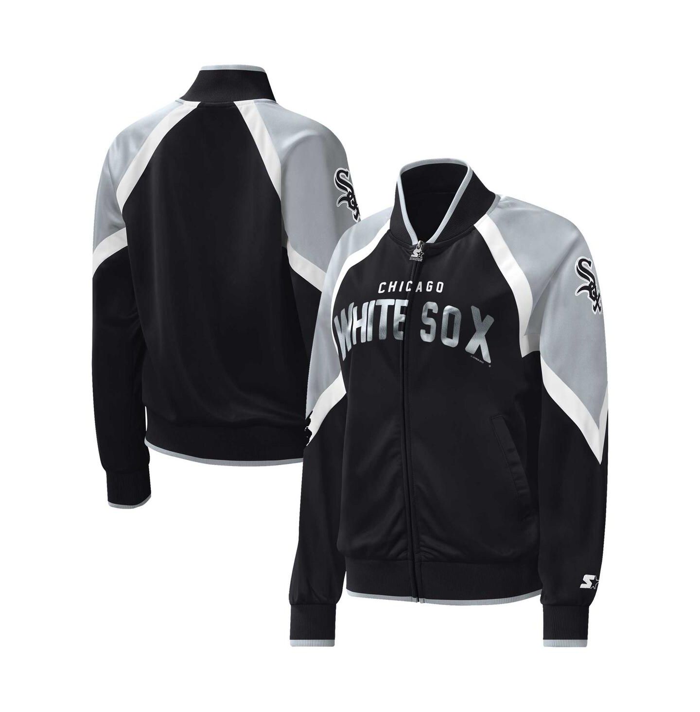 Женская куртка Starter Black Chicago White Sox Touchdown Raglan Full-Zip Track Jacket — фото 1