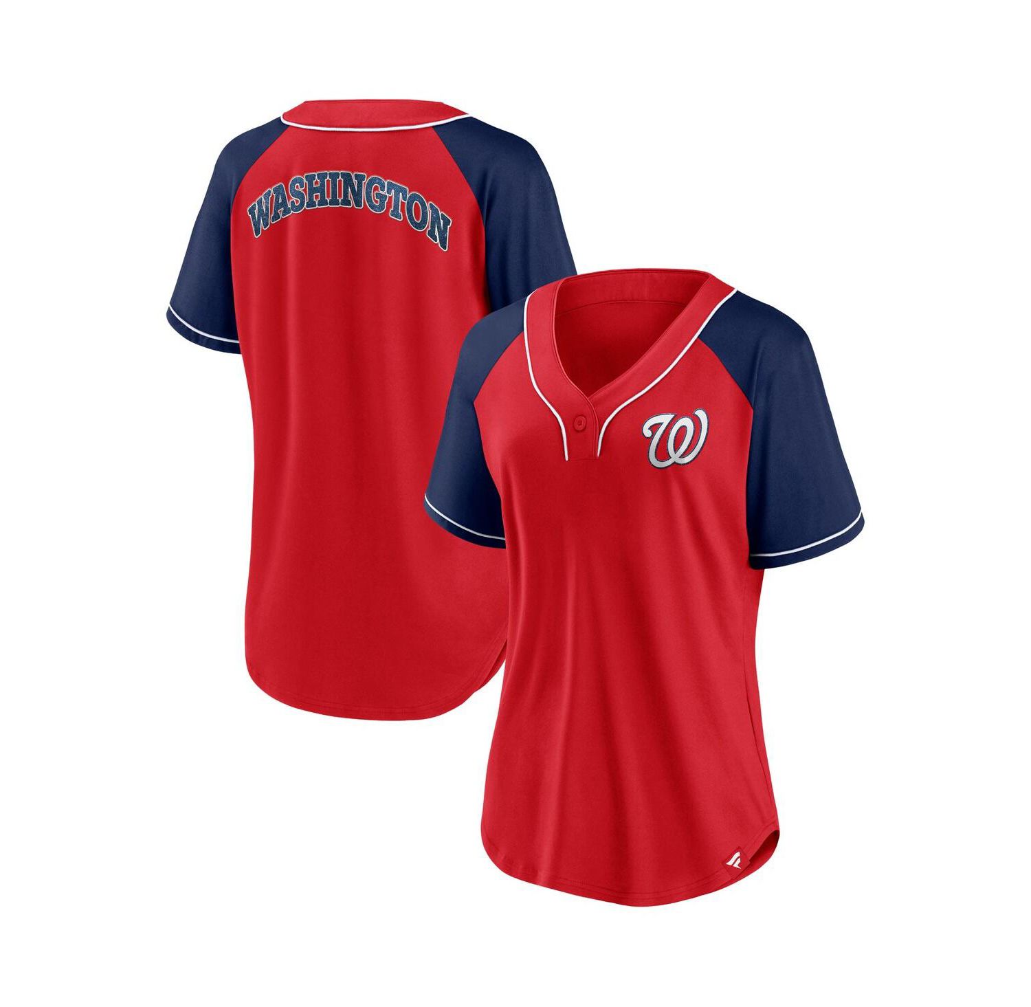 Women's Red Washington Nationals Ultimate Style Raglan V-Neck T-shirt