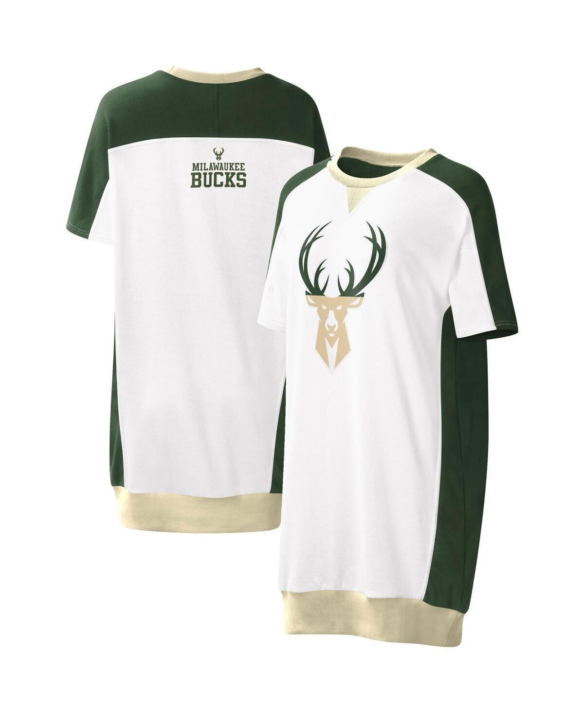 Shop G-iii 4her By Carl Banks Women's  White Milwaukee Bucks Free Throw T-shirt Dress